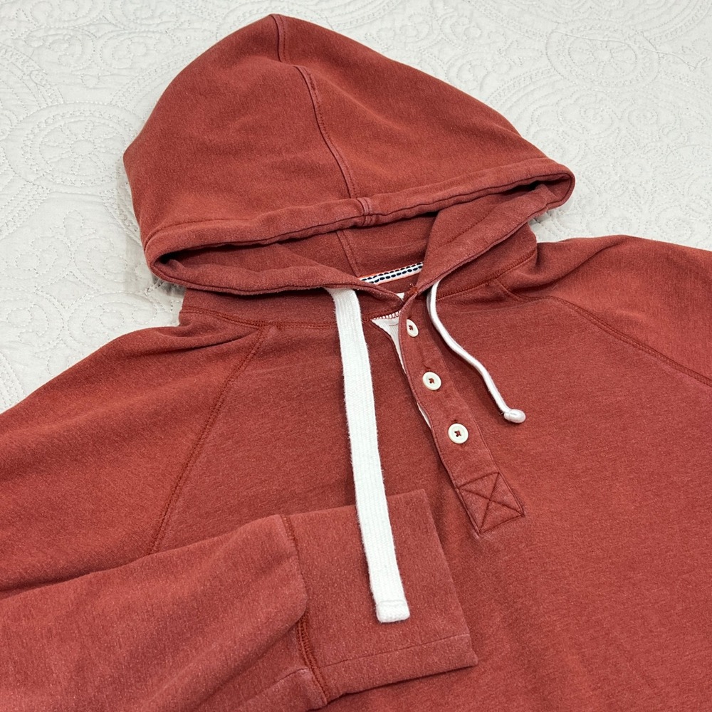 The Normal Brand Mens XL Puremeso Henley Hoodie Rust Red Raglan Pullover Logo
